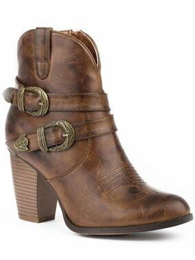 Roper Maybelle Brown Western-Style Buckle Ankle Bootie